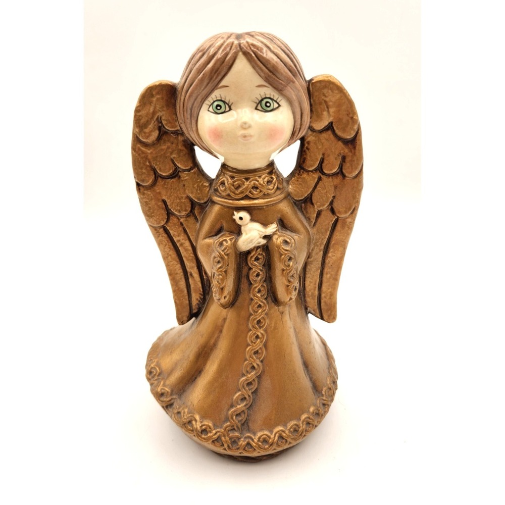 Norcrest Angel w/Dove 8" Paper Mache Plaster Figure Music Box Silent Night VTG